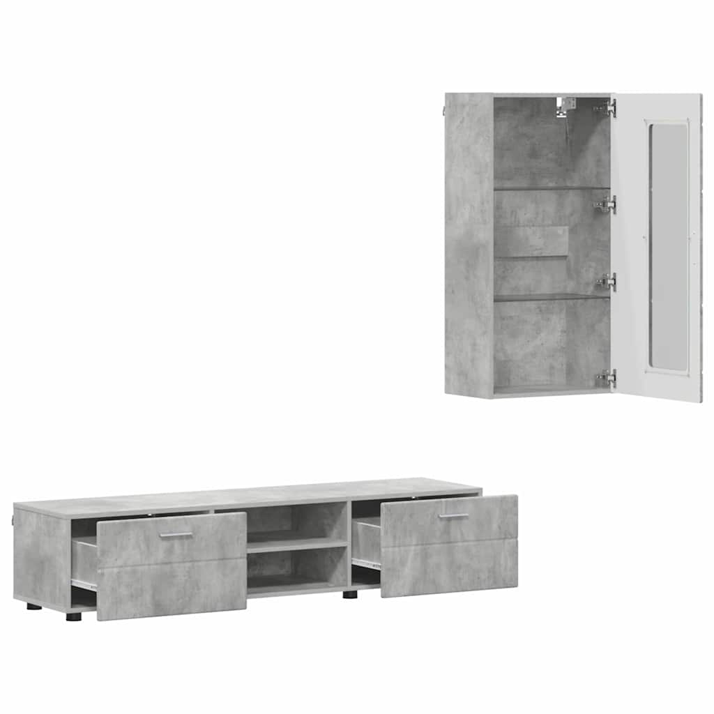 Ensemble meuble TV FLORIN 3 pcs Gris béton Bois d'ingénierie - XIOS