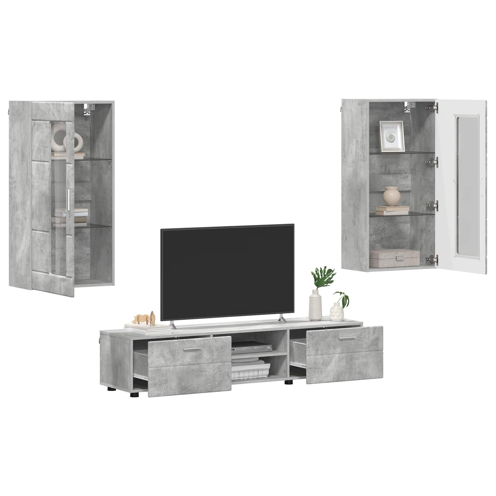 Ensemble meuble TV FLORIN 3 pcs Gris béton Bois d'ingénierie - XIOS