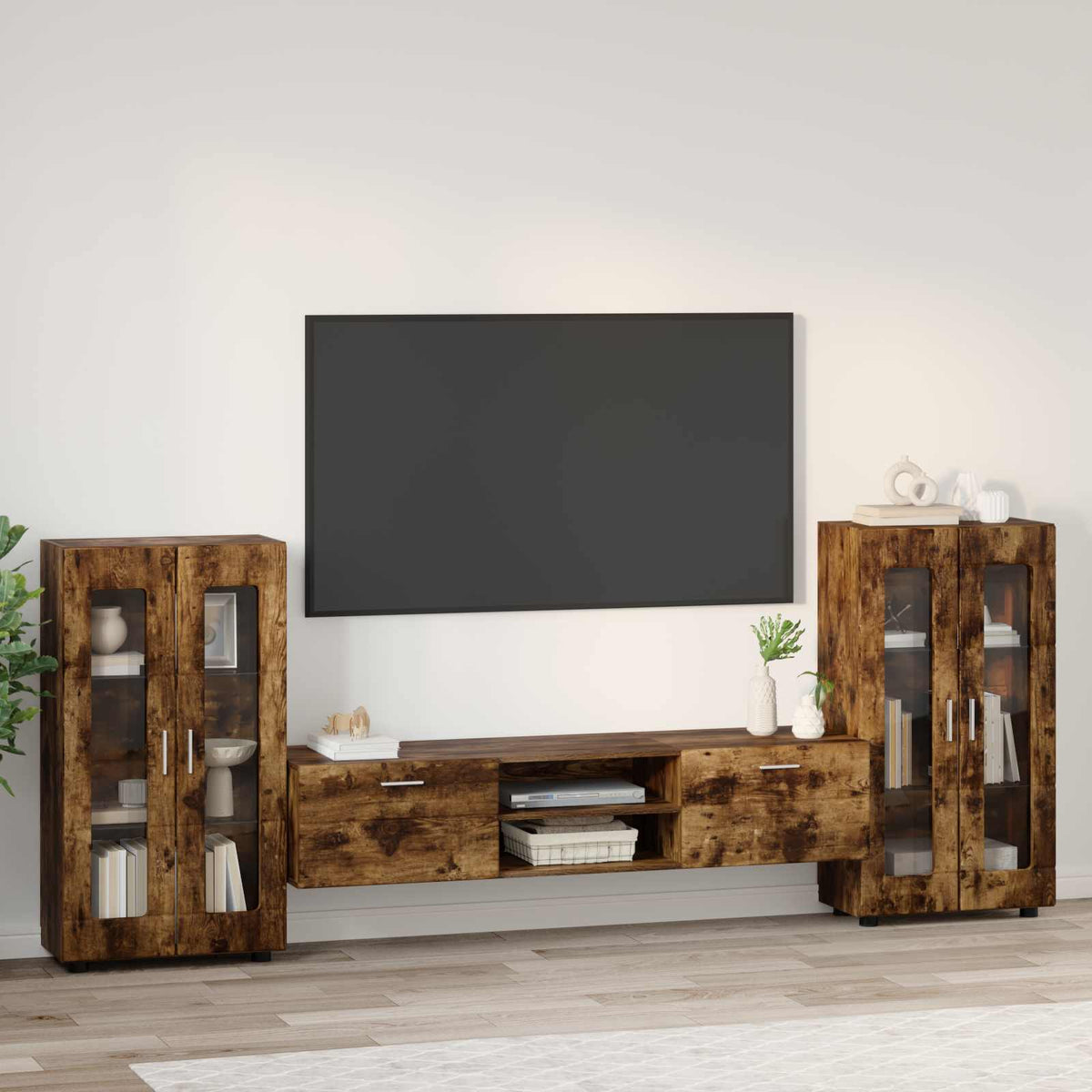 Ensemble meuble TV FLORIN 3 pc Chêne fumé Bois d'ingénierie