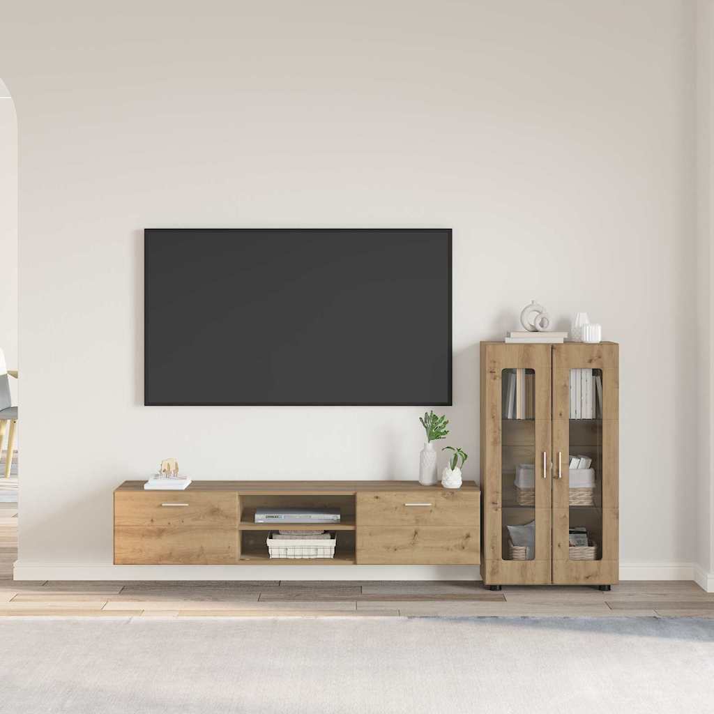 Ensemble meuble TV avec porte Chêne artisanal Bois d'ingénierie - XIOS
