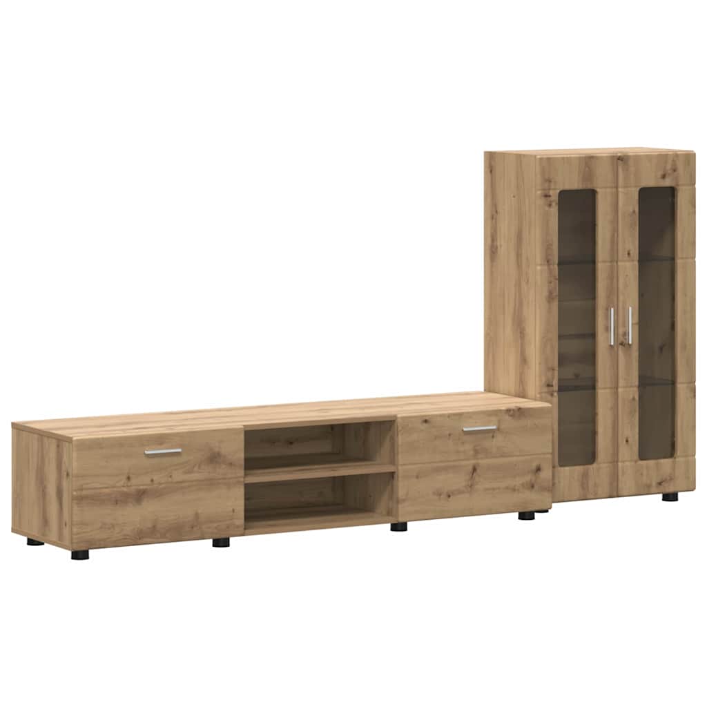Ensemble meuble TV avec porte Chêne artisanal Bois d'ingénierie - XIOS