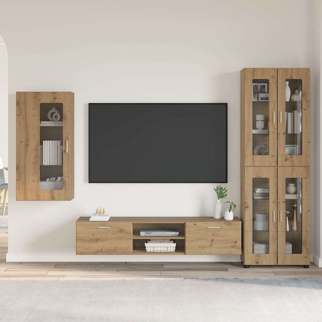 Ensemble meuble TV avec porte Chêne artisanal Bois d'ingénierie - XIOS