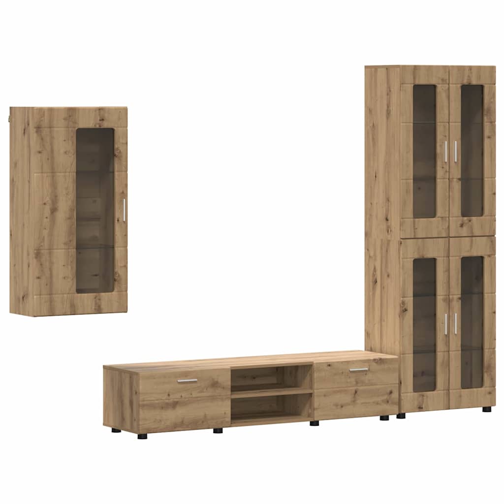 Ensemble meuble TV avec porte Chêne artisanal Bois d'ingénierie - XIOS