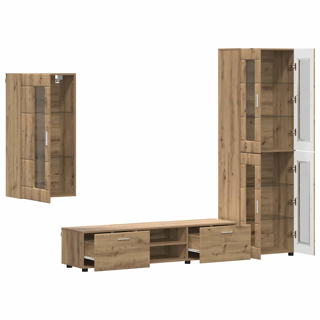Ensemble meuble TV avec porte Chêne artisanal Bois d'ingénierie - XIOS