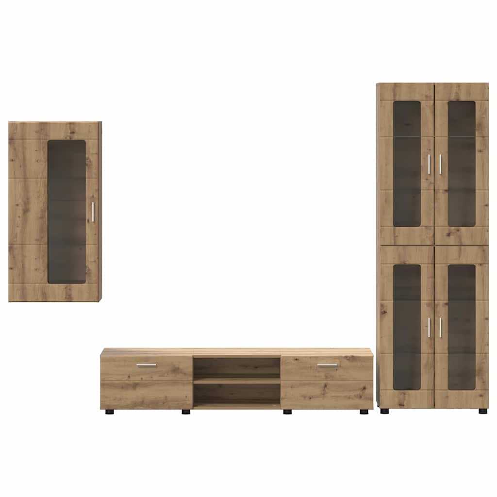 Ensemble meuble TV avec porte Chêne artisanal Bois d'ingénierie - XIOS