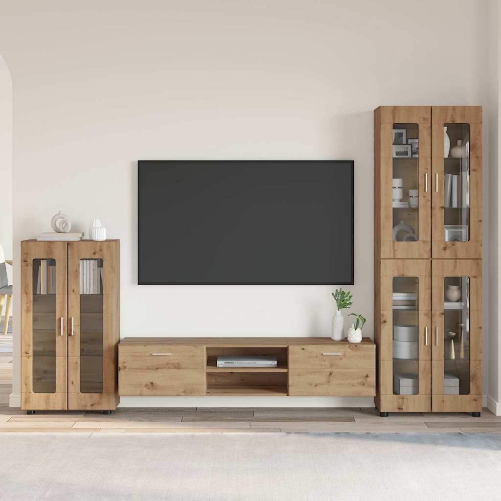 Ensemble meuble TV avec porte Chêne artisanal Bois d'ingénierie - XIOS