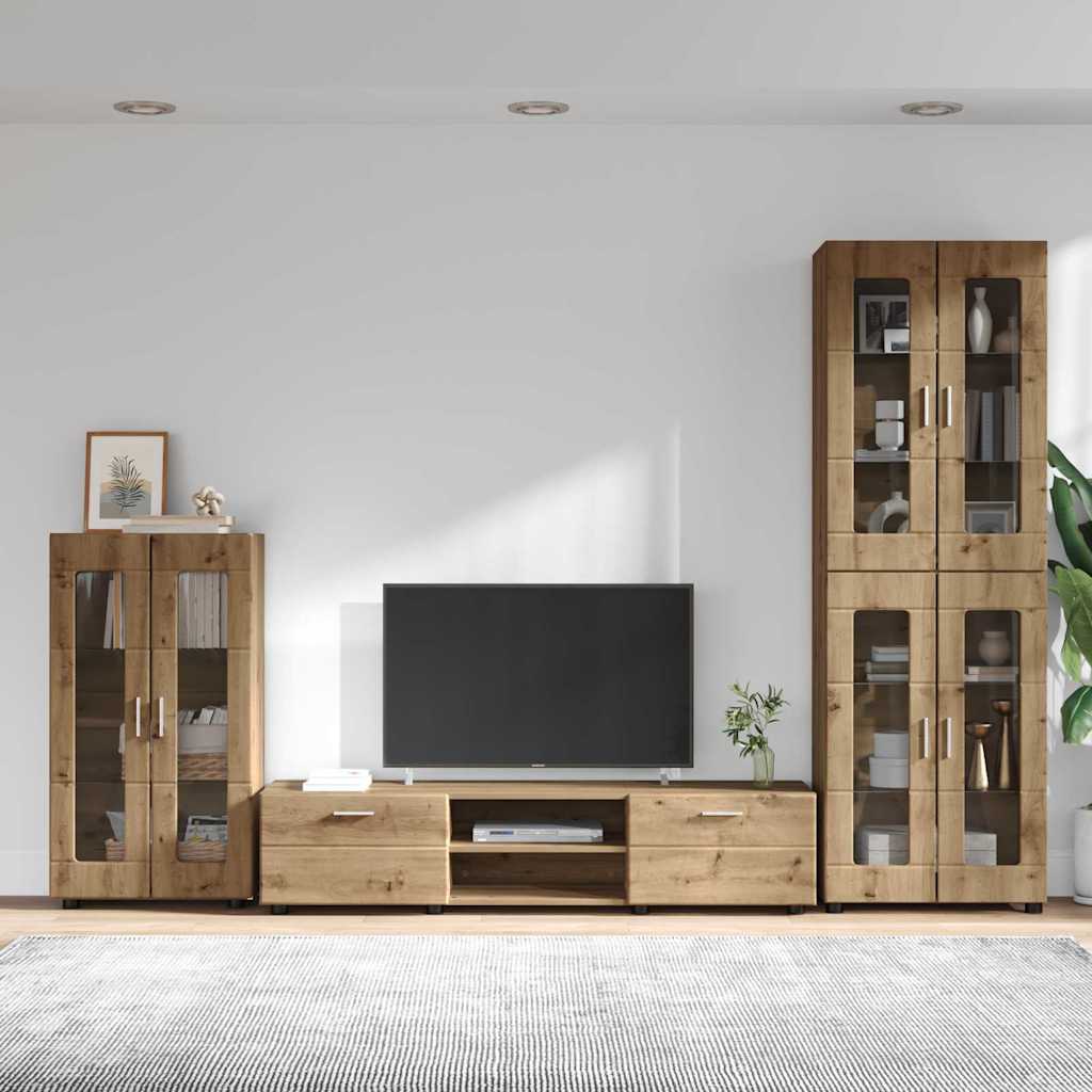 Ensemble meuble TV avec porte Chêne artisanal Bois d'ingénierie - XIOS