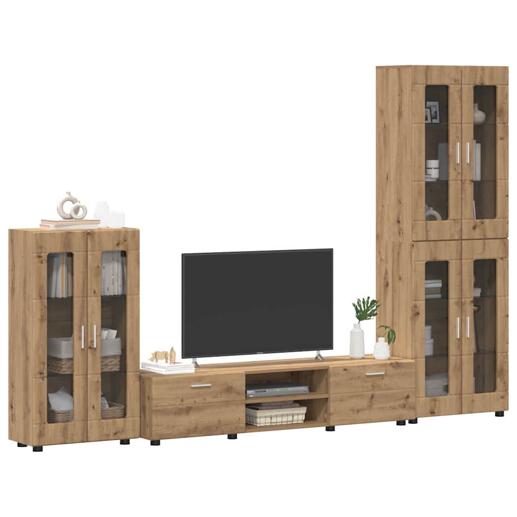 Ensemble meuble TV avec porte Chêne artisanal Bois d'ingénierie - XIOS