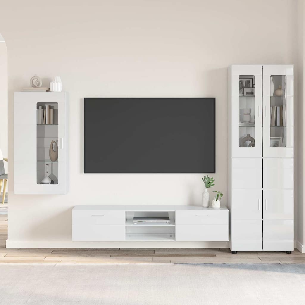 Ensemble meuble TV avec tiroir Blanc brillant Bois d'ingénierie - XIOS