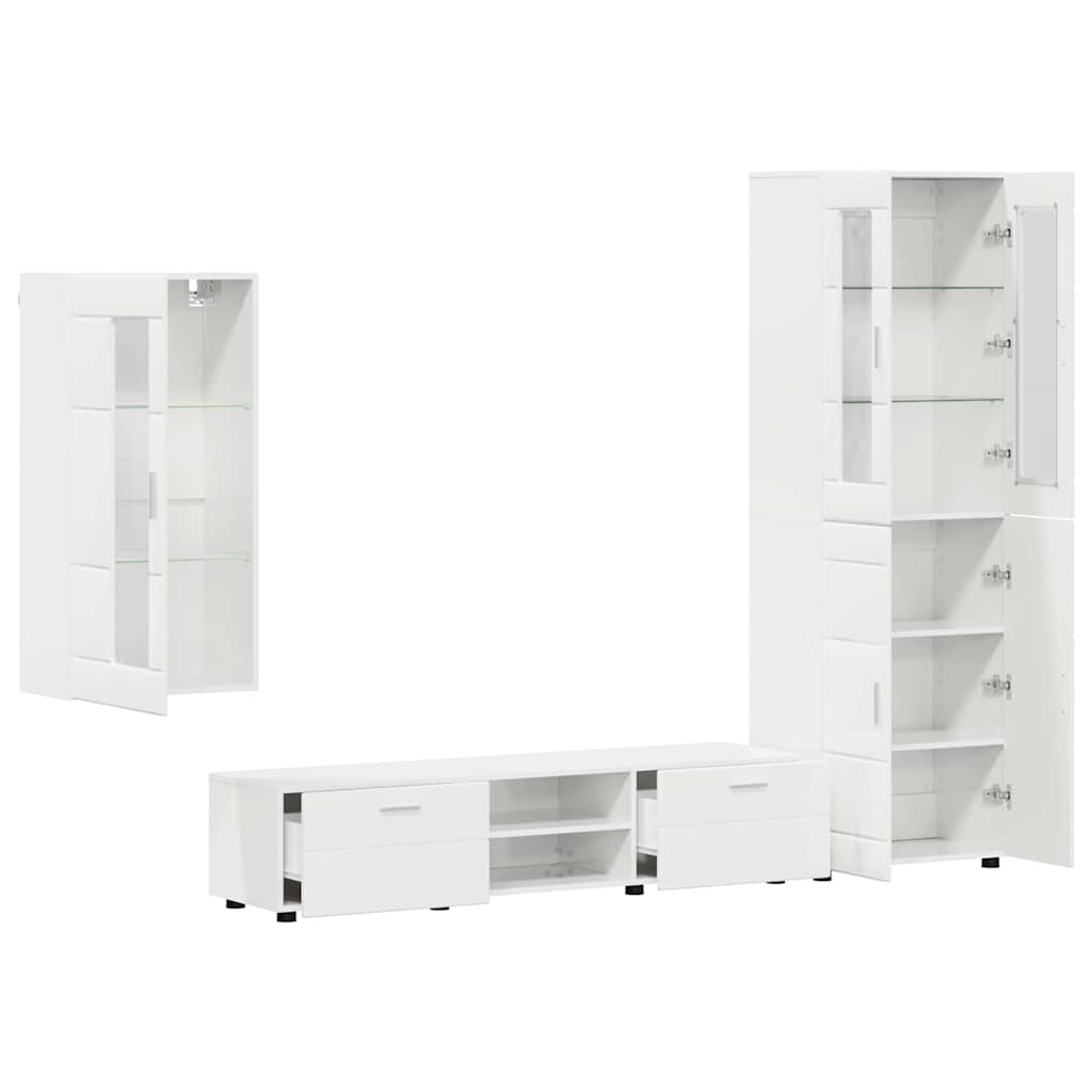 Ensemble meuble TV avec tiroir Blanc brillant Bois d'ingénierie - XIOS