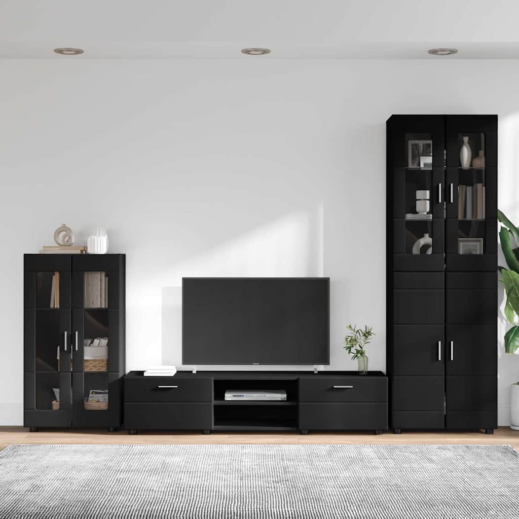 Ensemble meuble TV avec tiroir Noir Bois d'ingénierie - XIOS