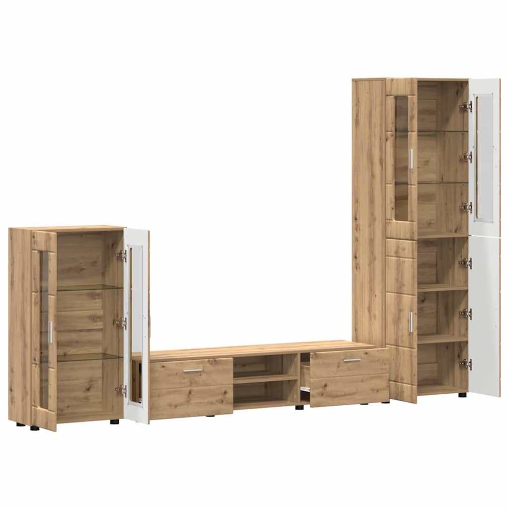 Ensemble meuble TV avec porte Chêne artisanal Bois d'ingénierie - XIOS