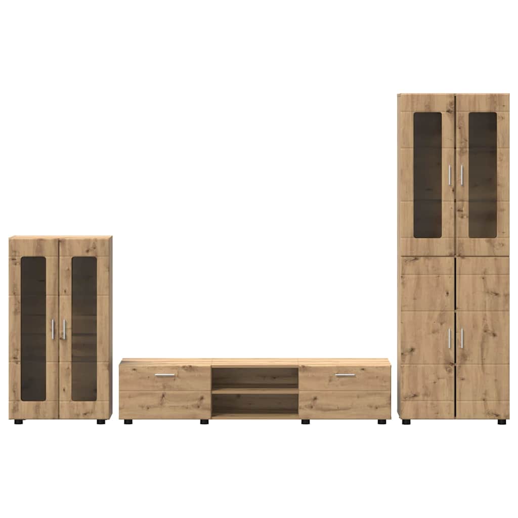 Ensemble meuble TV avec porte Chêne artisanal Bois d'ingénierie - XIOS