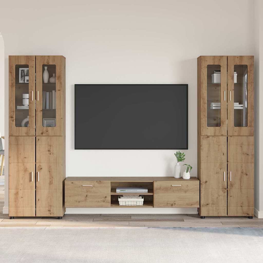 Ensemble meuble TV avec porte Chêne artisanal Bois d'ingénierie - XIOS