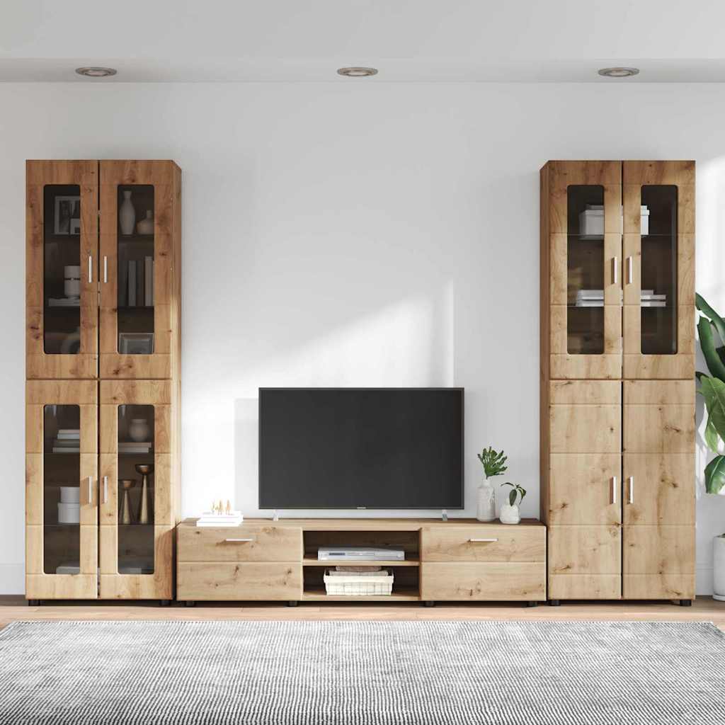 Ensemble meuble TV avec porte Chêne artisanal Bois d'ingénierie - XIOS