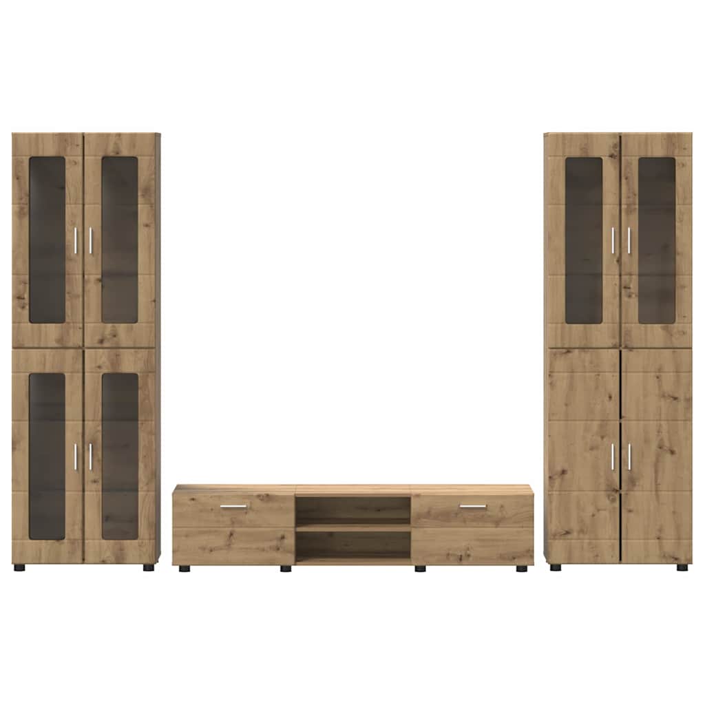 Ensemble meuble TV avec porte Chêne artisanal Bois d'ingénierie - XIOS