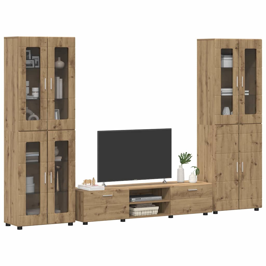 Ensemble meuble TV avec porte Chêne artisanal Bois d'ingénierie - XIOS