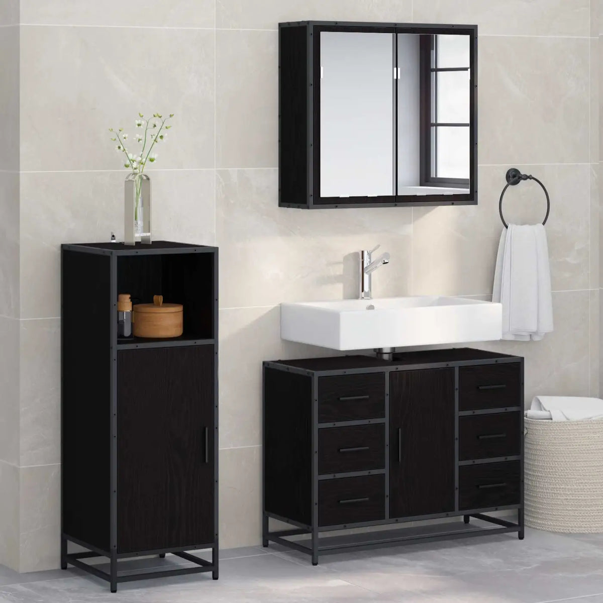 Ensemble de mobilier de salle de bain 3 pc Chêne noir - XIOS
