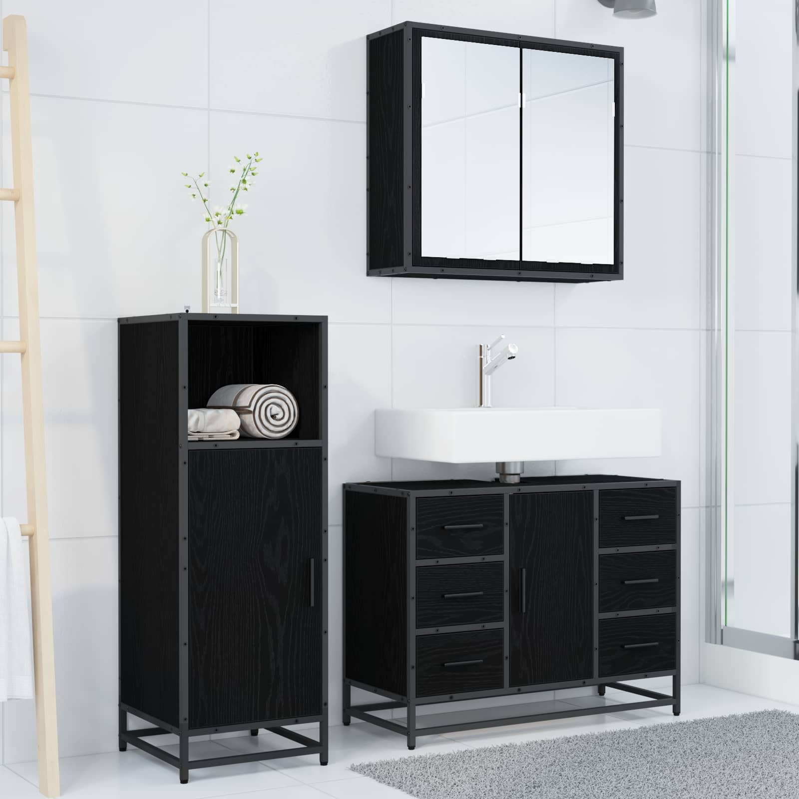Ensemble de mobilier de salle de bain 3 pc Chêne noir