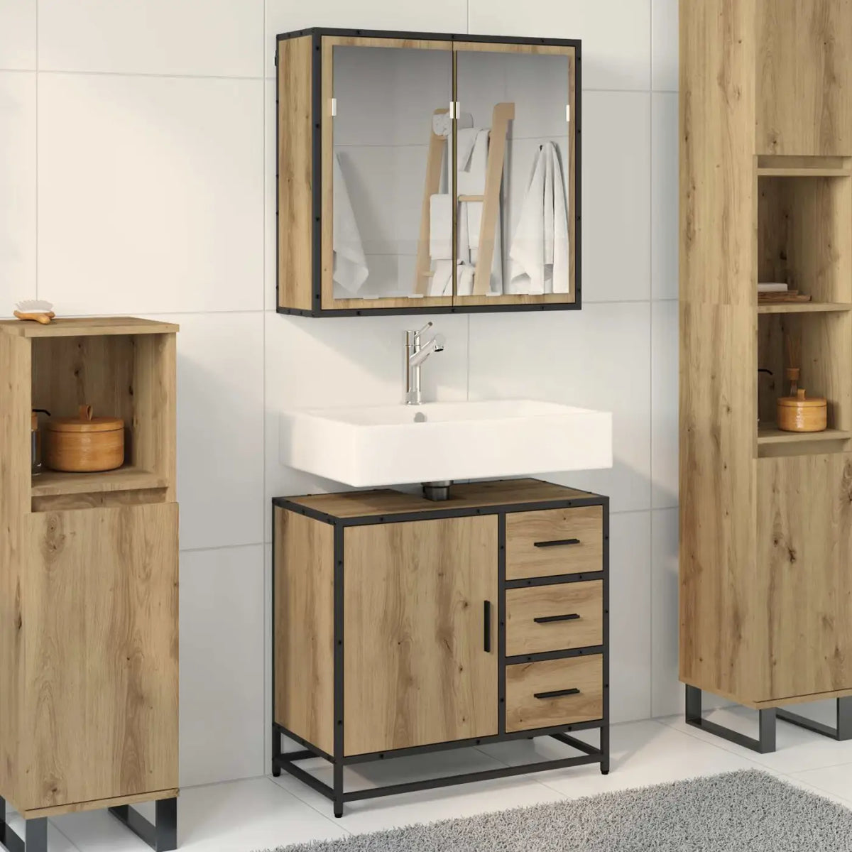 Ensemble de mobilier de salle de bain 2 pc Chêne artisanal - XIOS