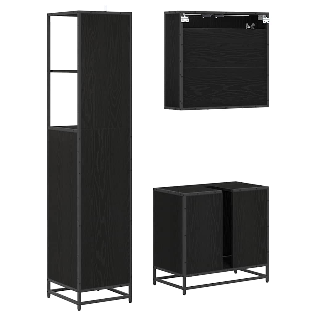 Ensemble de mobilier de salle de bain 3 pièces Chêne noir