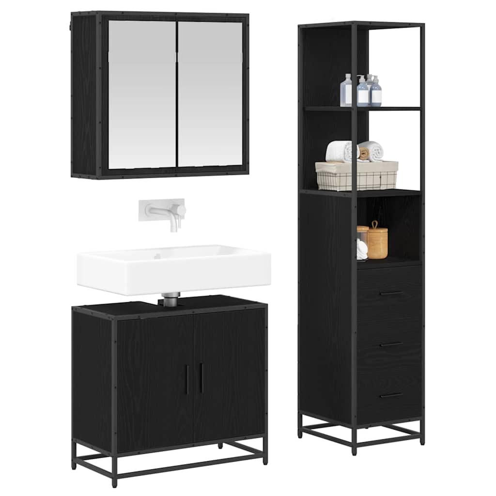 Ensemble de mobilier de salle de bain 3 pièces Chêne noir