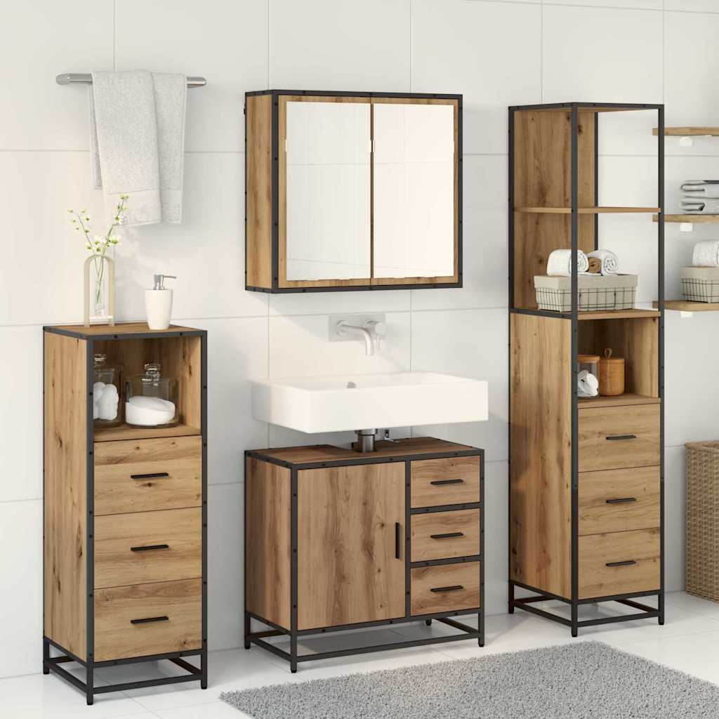 Ensemble de mobilier de salle de bain 4 pièces Chêne artisanal