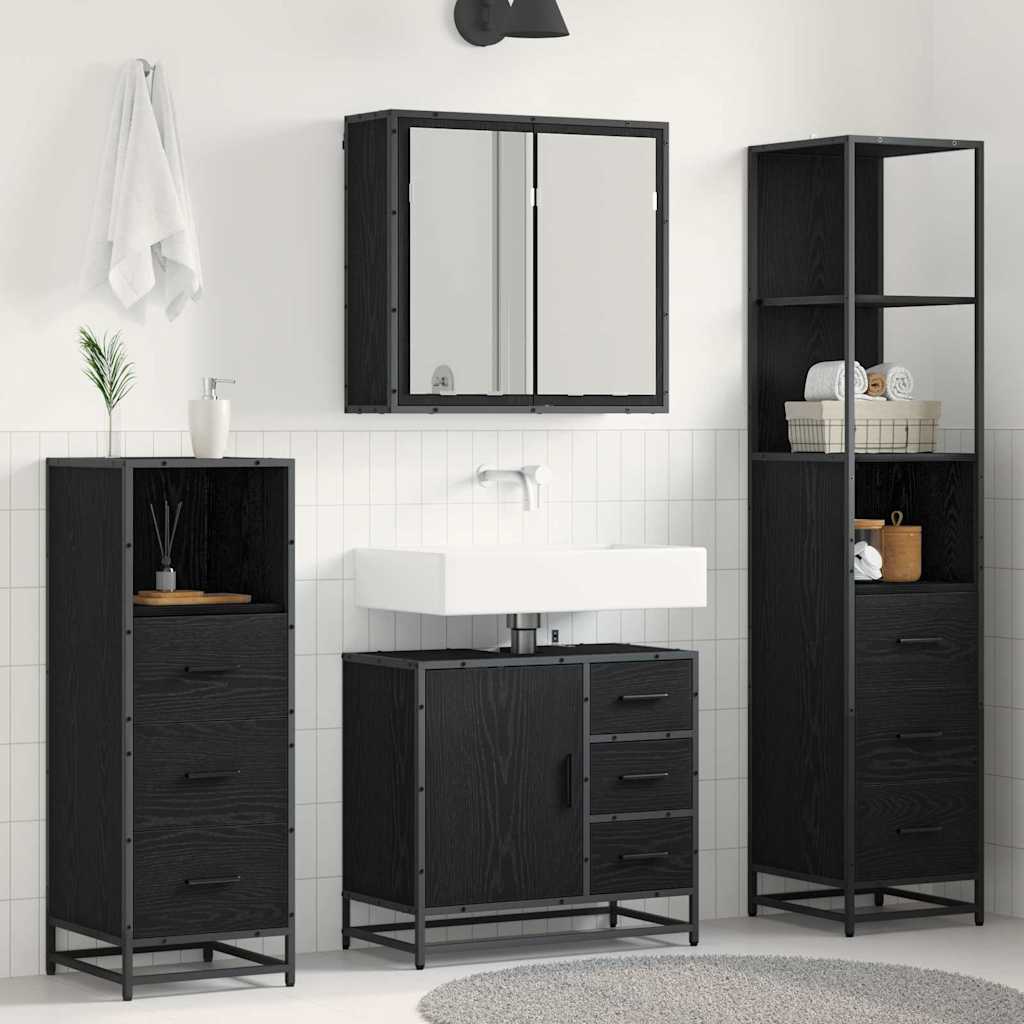 Ensemble de mobilier de salle de bain 4 pièces Chêne noir