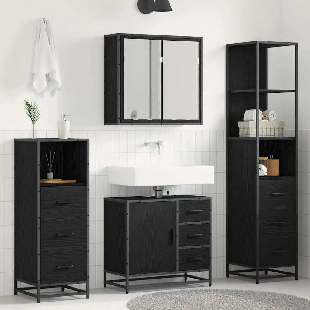 Ensemble de mobilier de salle de bain 4 pièces Chêne noir - XIOS