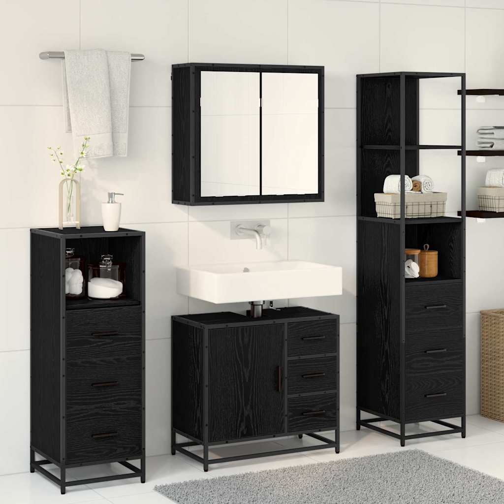 Ensemble de mobilier de salle de bain 4 pièces Chêne noir