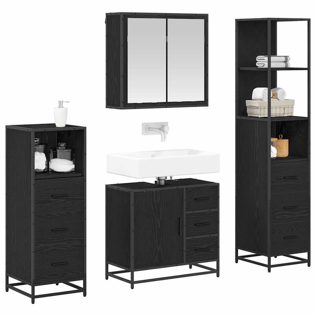 Ensemble de mobilier de salle de bain 4 pièces Chêne noir
