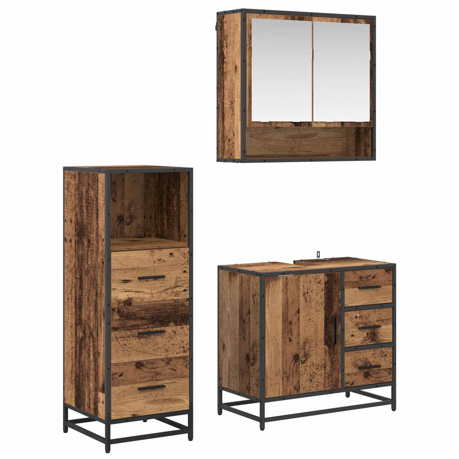 Ensemble de mobilier de salle de bain 3 pc Bois Ancien