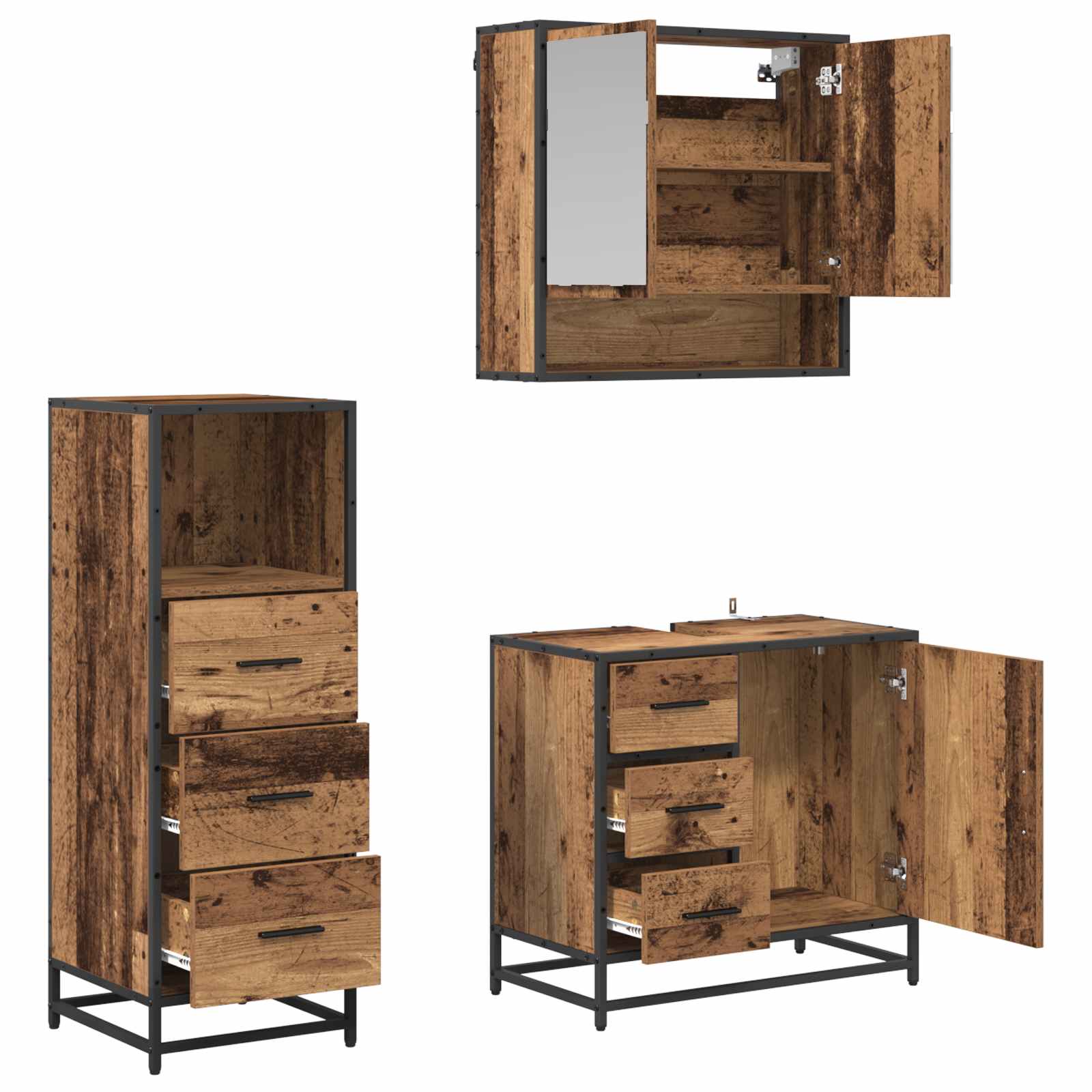 Ensemble de mobilier de salle de bain 3 pc Bois Ancien