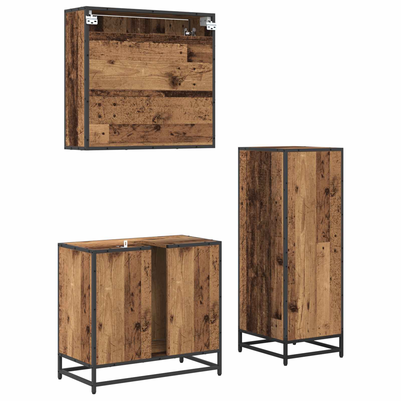 Ensemble de mobilier de salle de bain 3 pc Bois Ancien