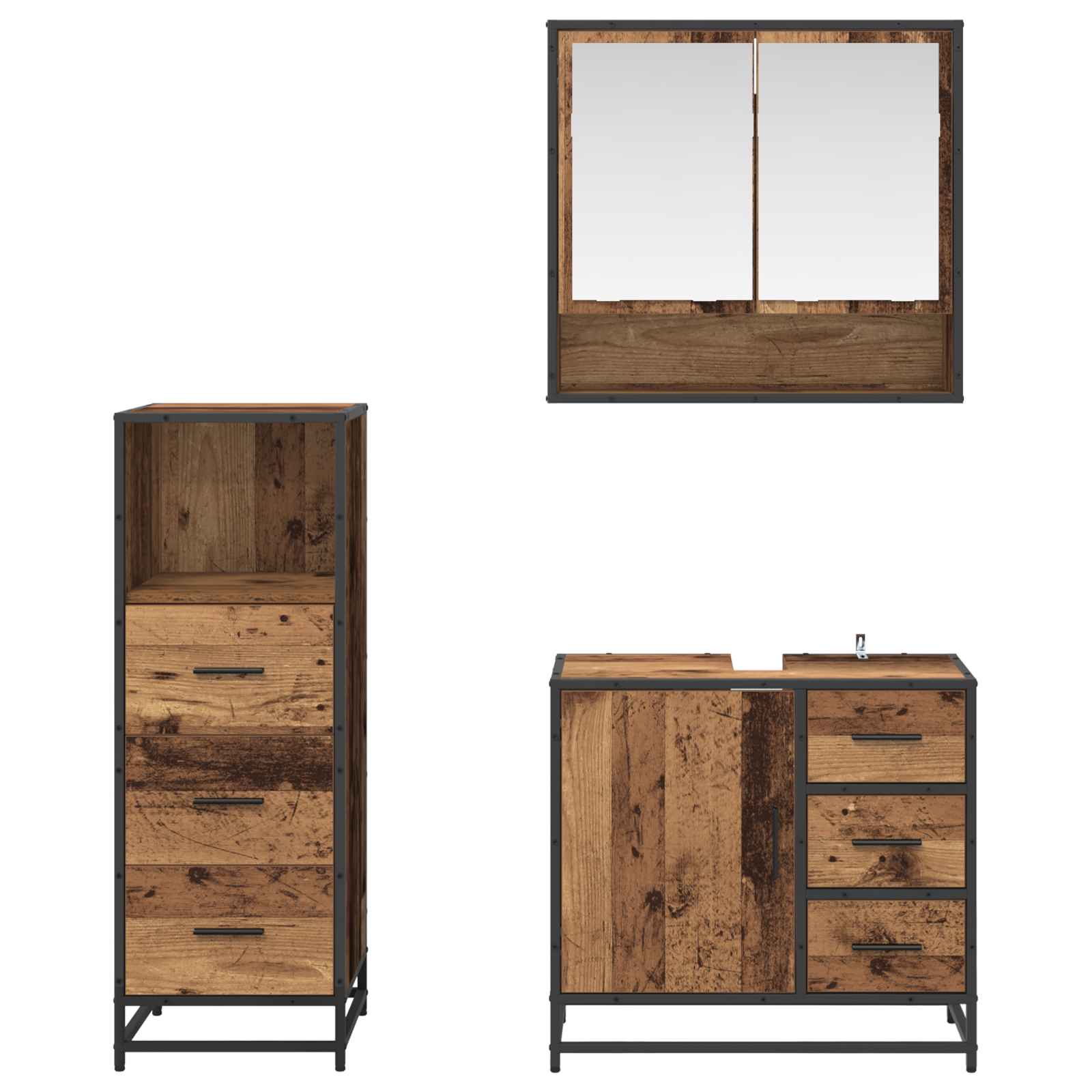 Ensemble de mobilier de salle de bain 3 pc Bois Ancien