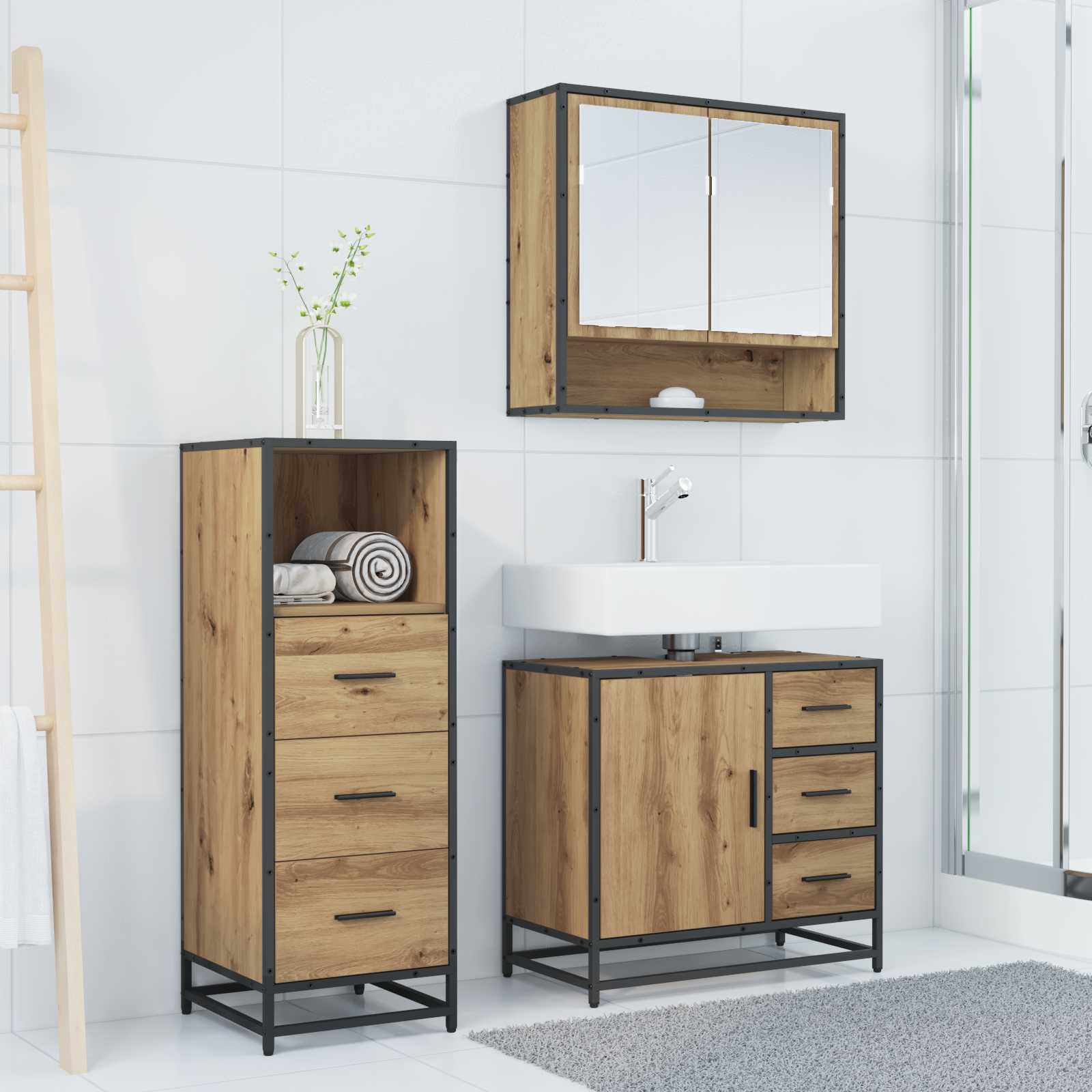 Ensemble de mobilier de salle de bain 3 pc Chêne artisanal