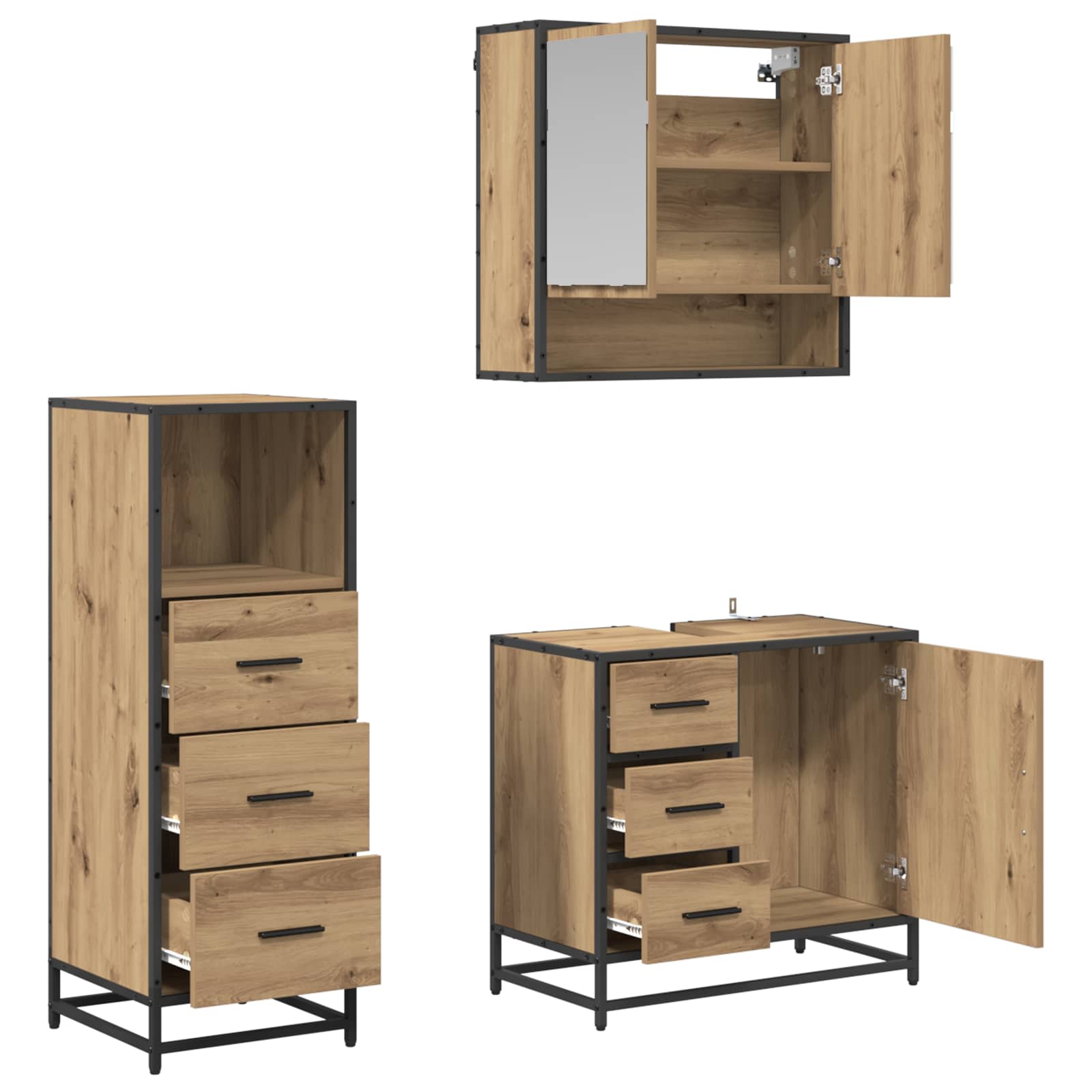 Ensemble de mobilier de salle de bain 3 pc Chêne artisanal