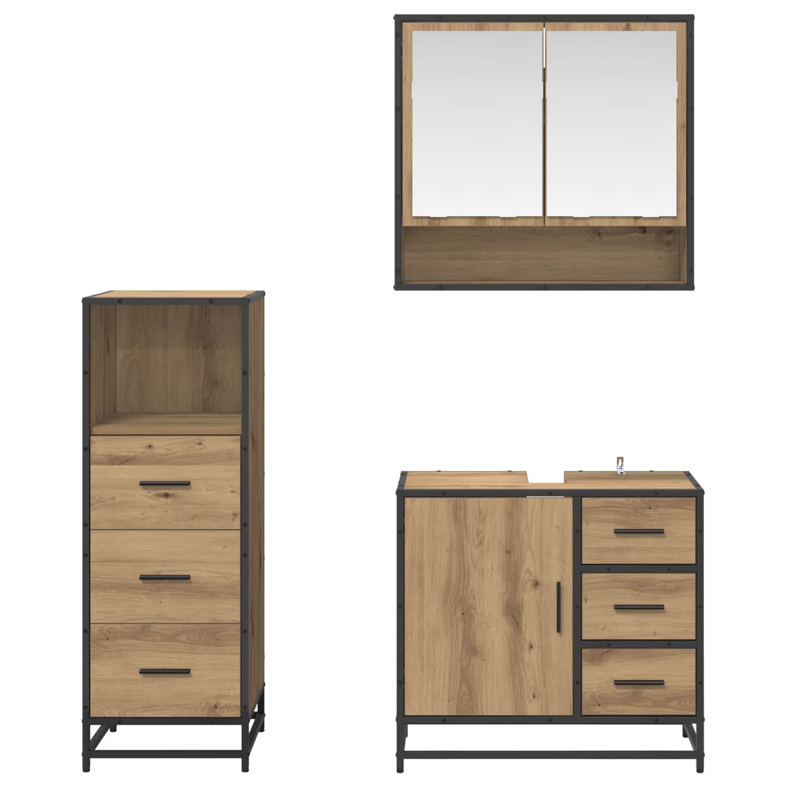 Ensemble de mobilier de salle de bain 3 pc Chêne artisanal