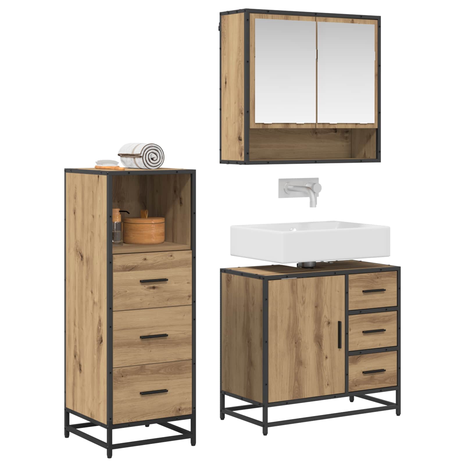 Ensemble de mobilier de salle de bain 3 pc Chêne artisanal
