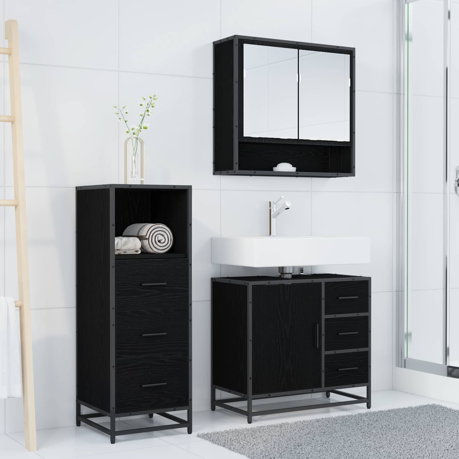Ensemble de mobilier de salle de bain 3 pc Chêne noir