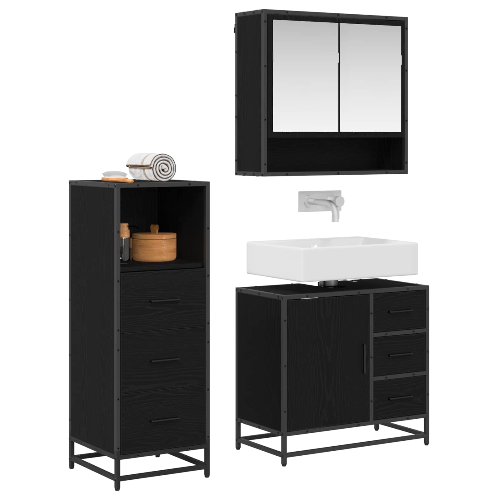 Ensemble de mobilier de salle de bain 3 pc Chêne noir