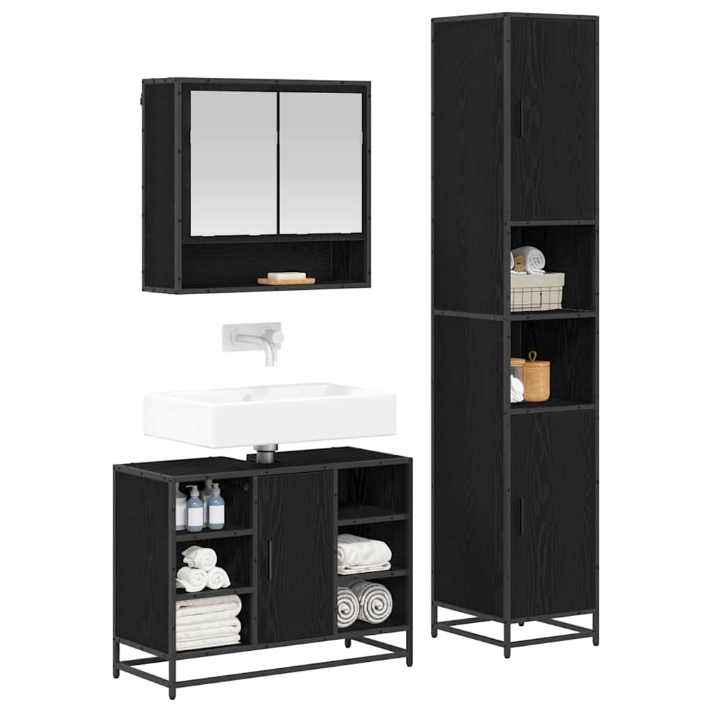 Ensemble de mobilier de salle de bain 3 pièces Chêne noir