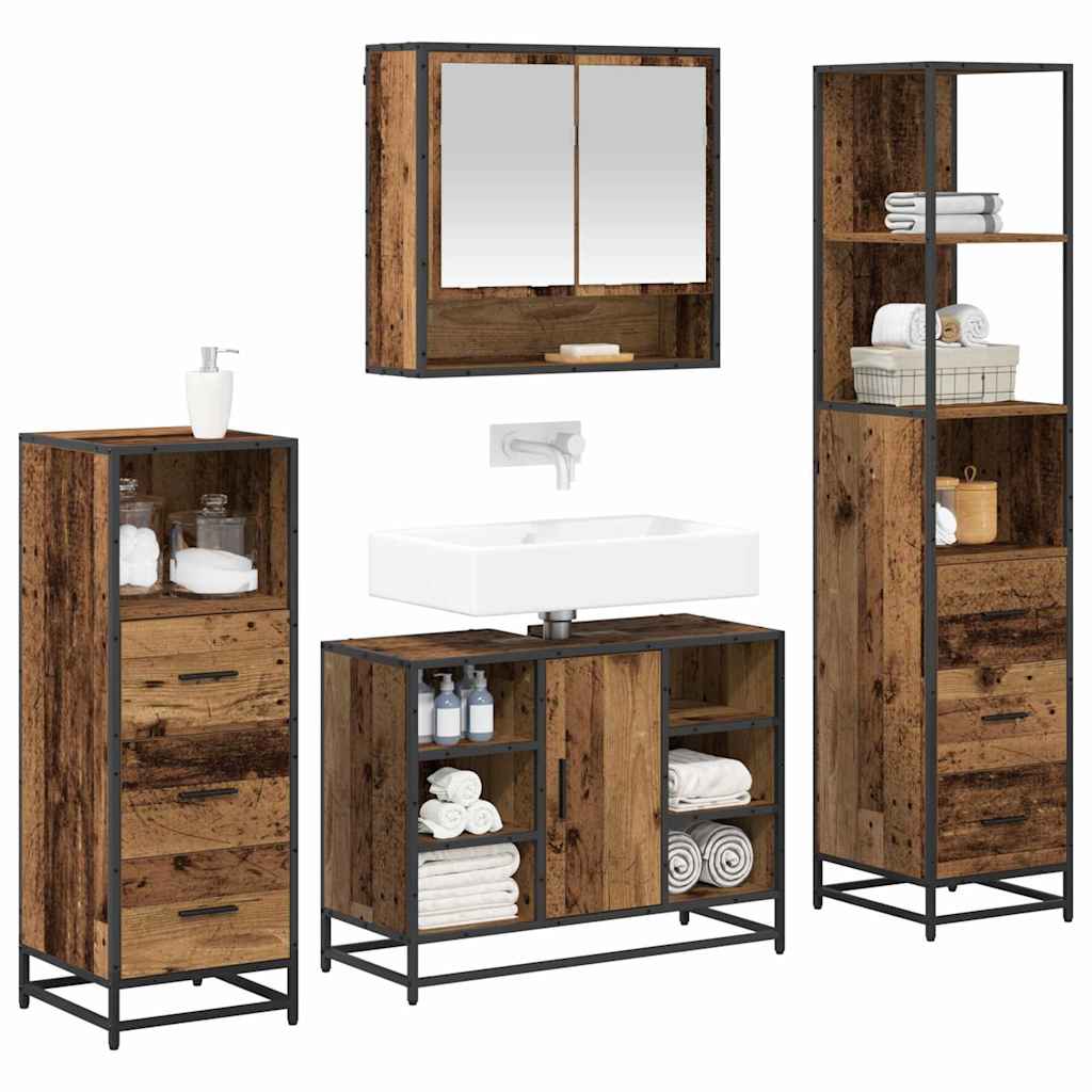 Ensemble de mobilier de salle de bain 4 pc Bois Ancien