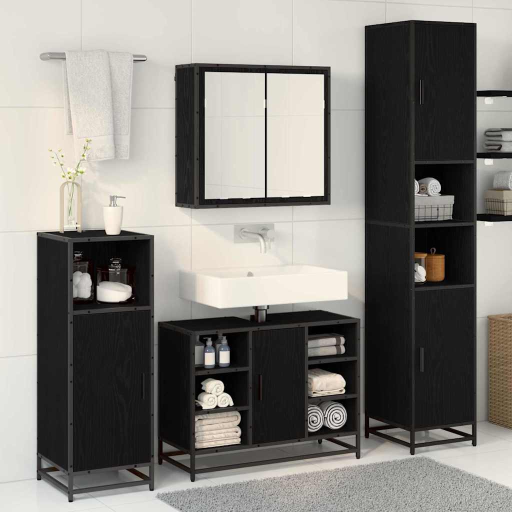 Ensemble de mobilier de salle de bain 4 pièces Chêne noir