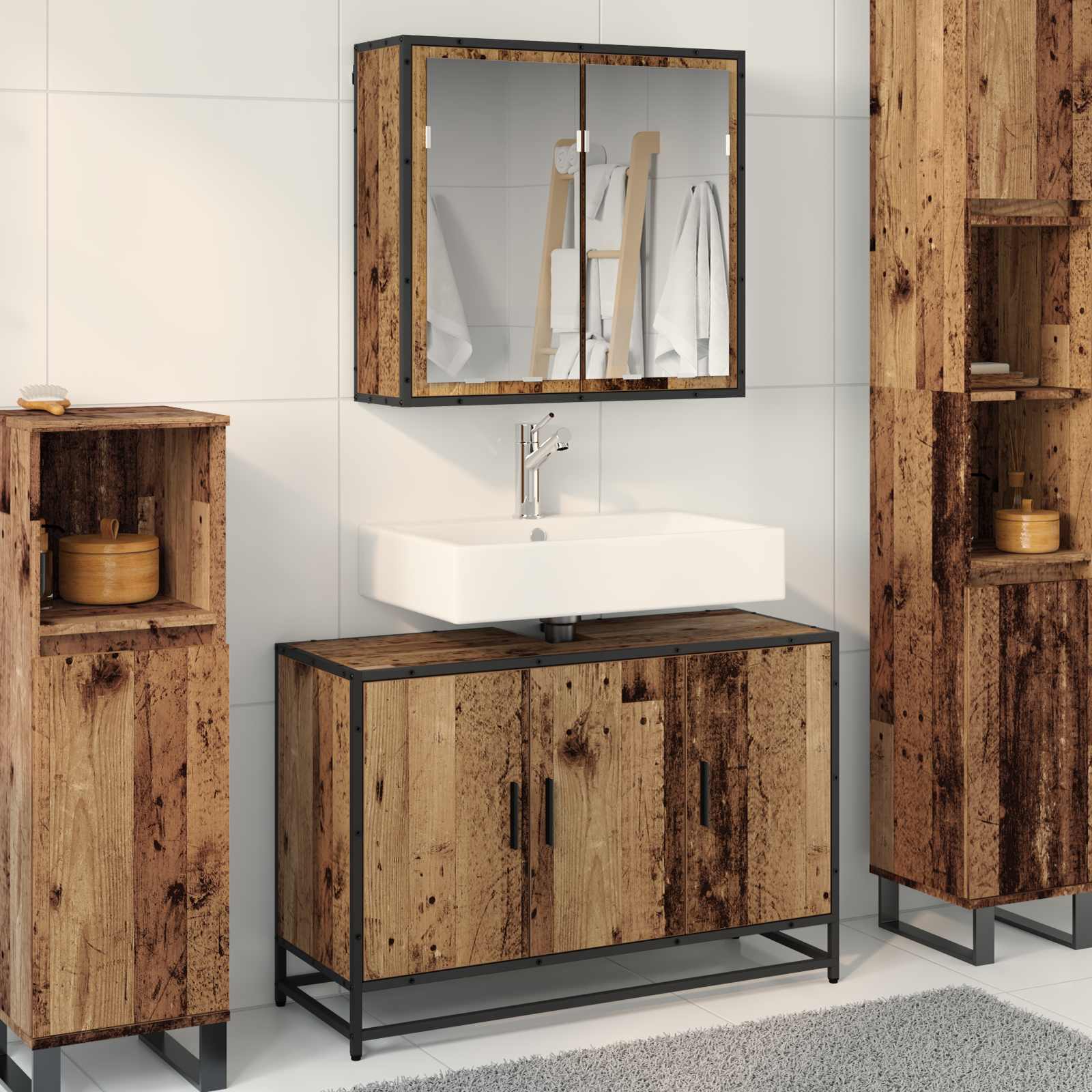 Ensemble de mobilier de salle de bain 2 pc Bois Ancien