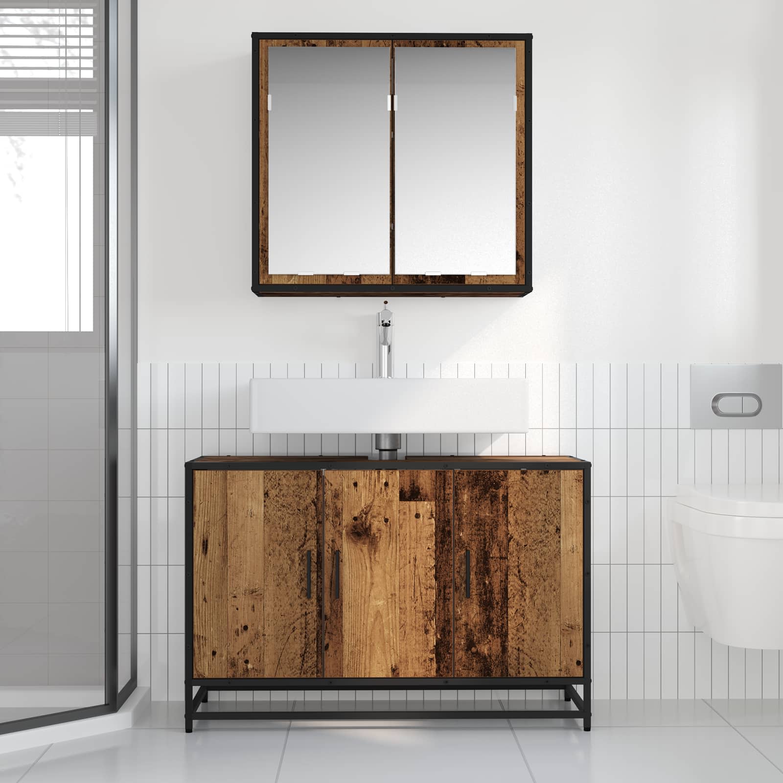 Ensemble de mobilier de salle de bain 2 pc Bois Ancien