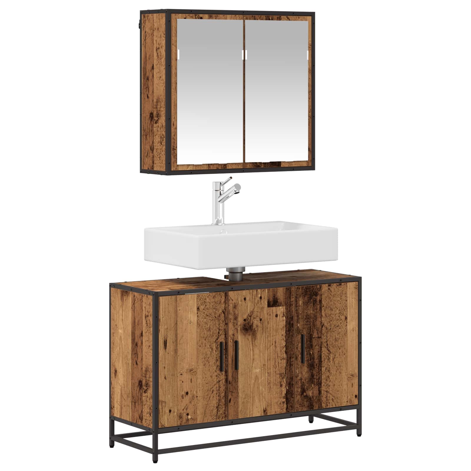 Ensemble de mobilier de salle de bain 2 pc Bois Ancien