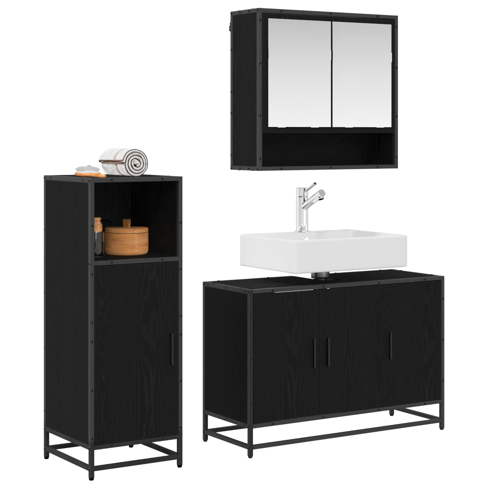 Ensemble de mobilier de salle de bain 3 pc Chêne noir