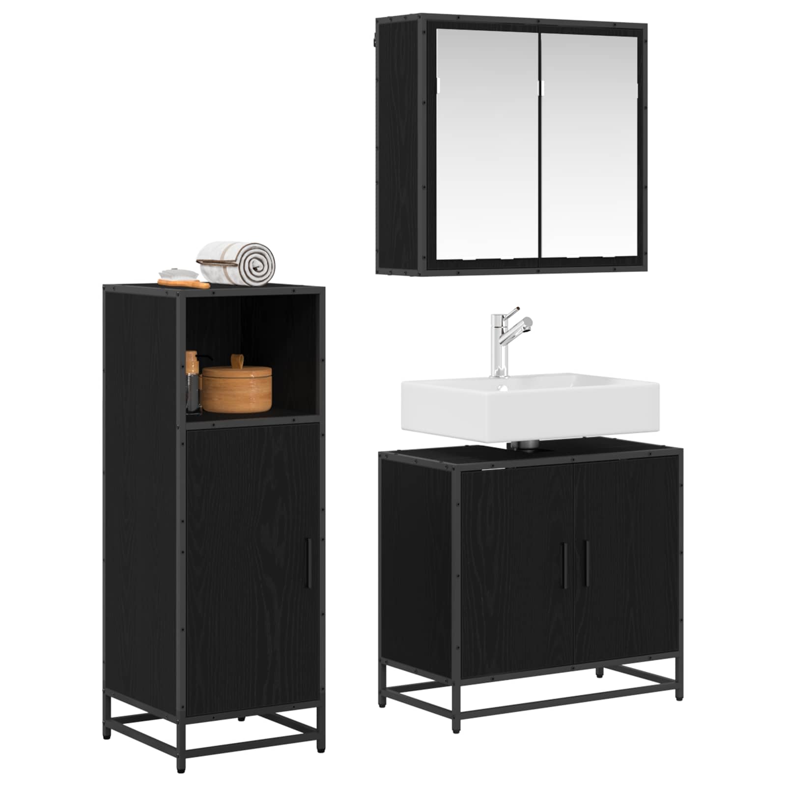 Ensemble de mobilier de salle de bain 3 pc Chêne noir