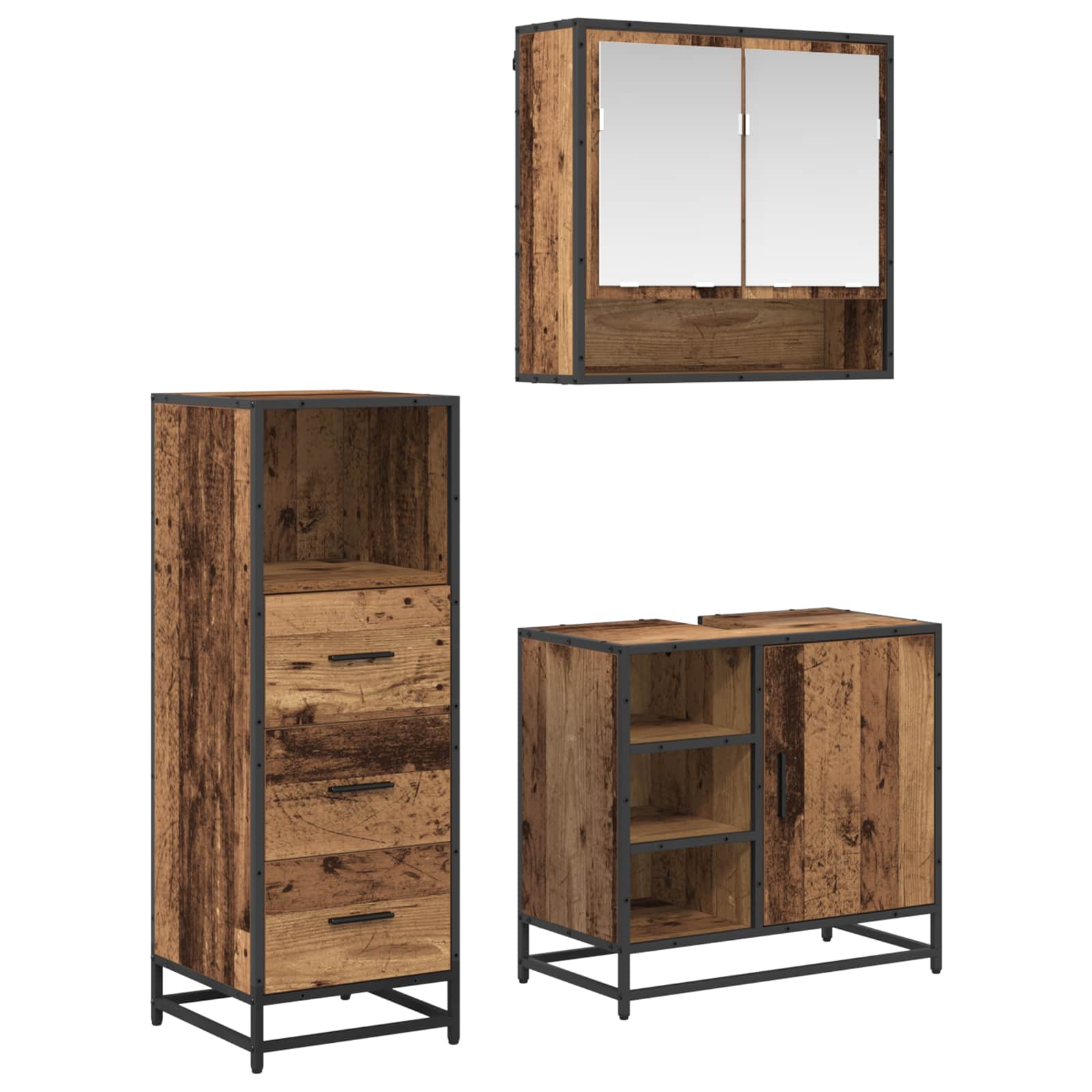 Ensemble de mobilier de salle de bain 3 pc Bois Ancien